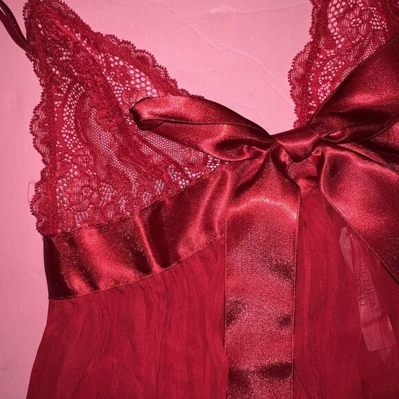 NWT Victoria's Secret XS,L,XL BABYDOLL SET thong RED PLEATED SATIN BOW Valentine - Picture 7 of 8